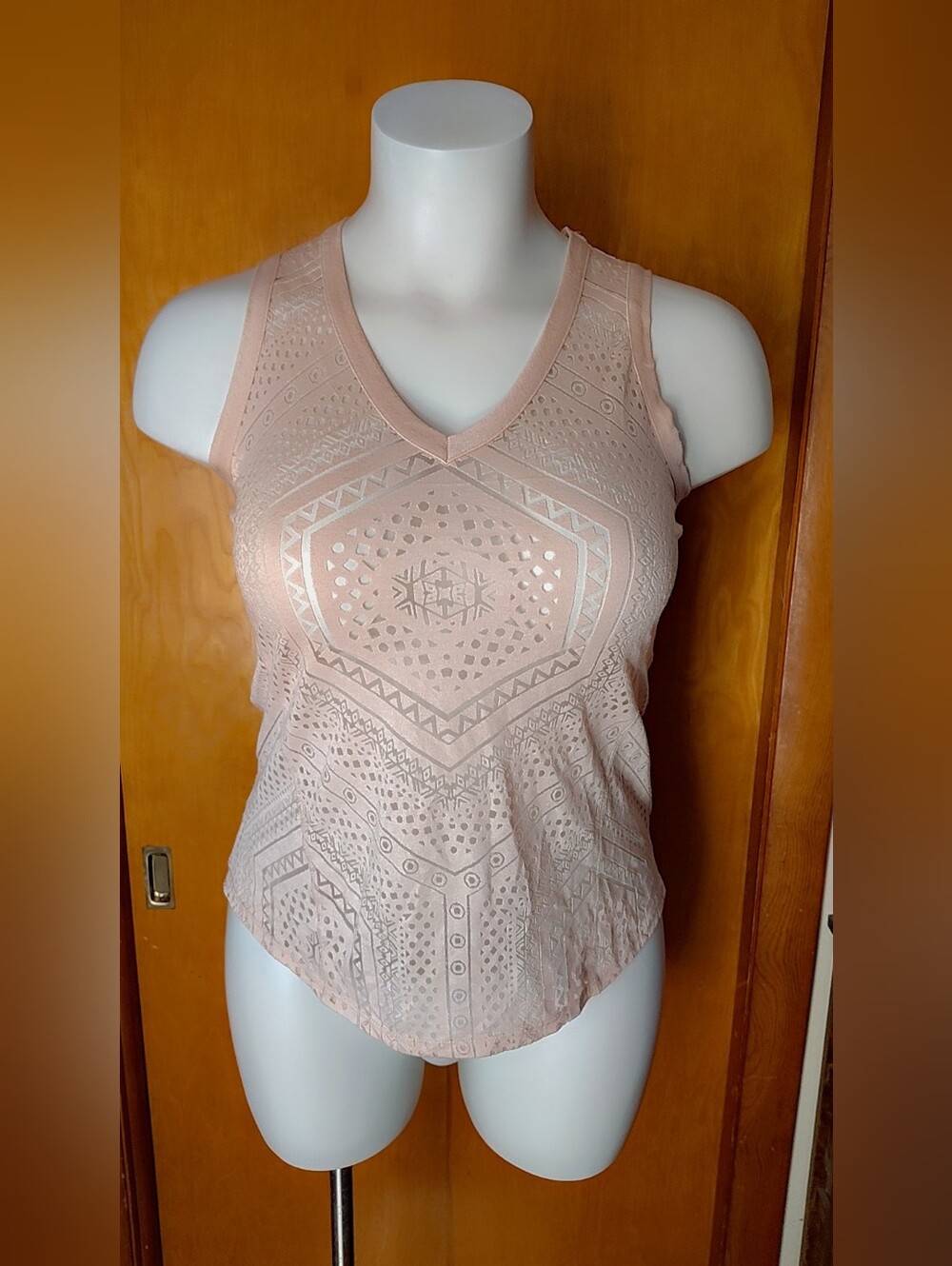 Mossimo Blush Pink Tank Top with Metallic Print & Geometric Mesh Back
